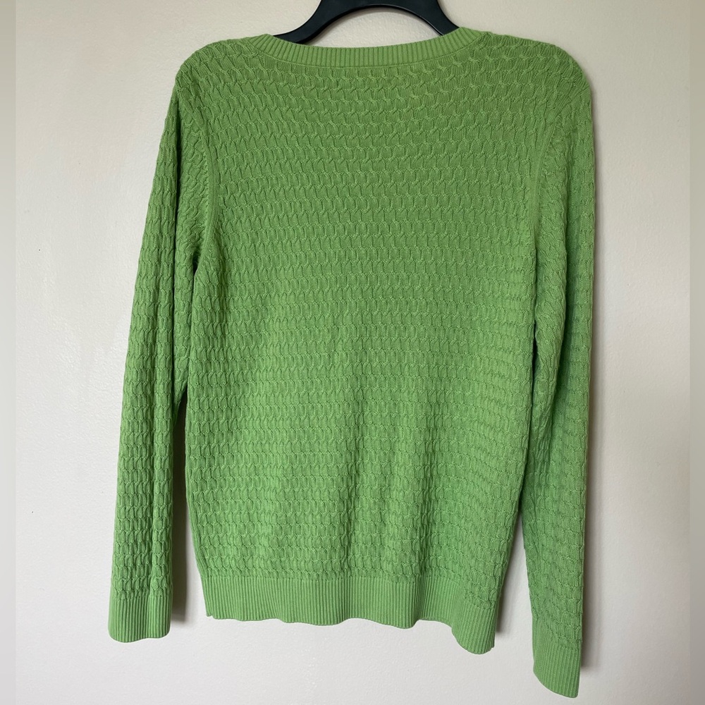 Talbots Classic Green Long Sleeved Cable Knit V-Neck Pima Cotton Sweater XL - Picture 3 of 7